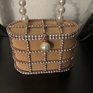 Elegant Tan Pearl-Embellished Women's Bag